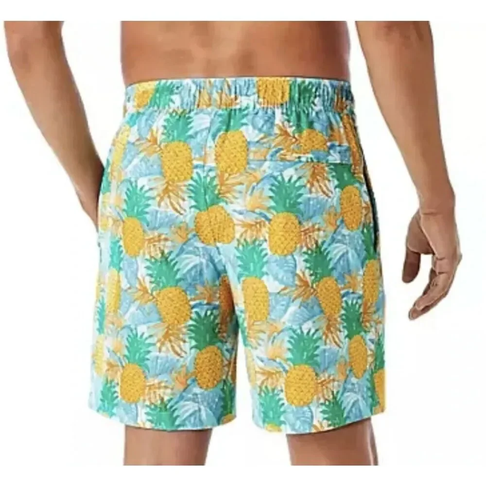 NWT Mens Members Mark 4-Way Stretch SPF 50 Resort Pineapple Swimming Trunks XXL